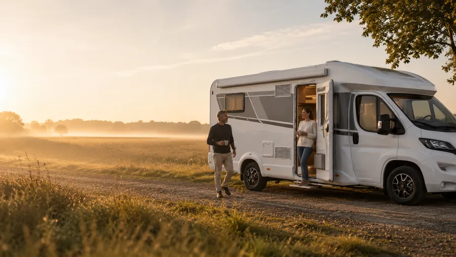 Kaffee bei Sonnenaufgang, neben dem Reisemobil